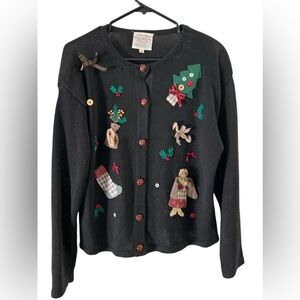 Vintage Christmas black cardigan sweater